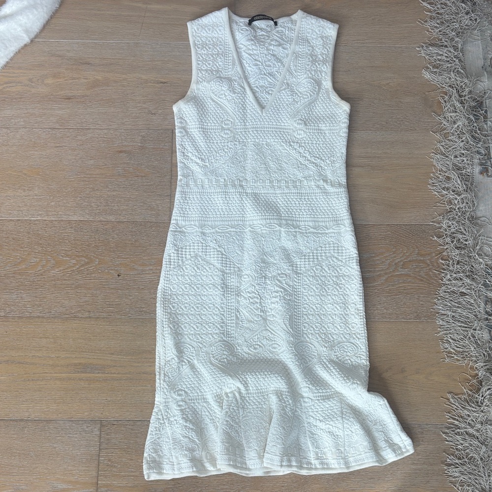 Roberto Cavalli Cream Textured Midi Dress